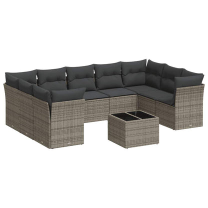 Set Divano da Giardino 10 pz con Cuscini Grigio in Polyrattan - homemem39