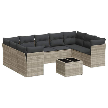 Set Divano Giardino 10 pz con Cuscini Grigio Chiaro Polyrattan - homemem39