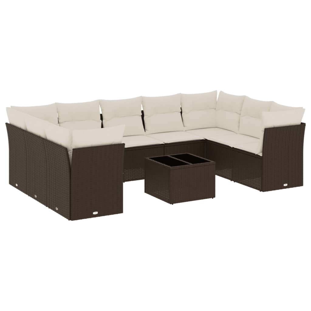 Set Divani da Giardino 10pz con Cuscini in Polyrattan Marrone | homemem39