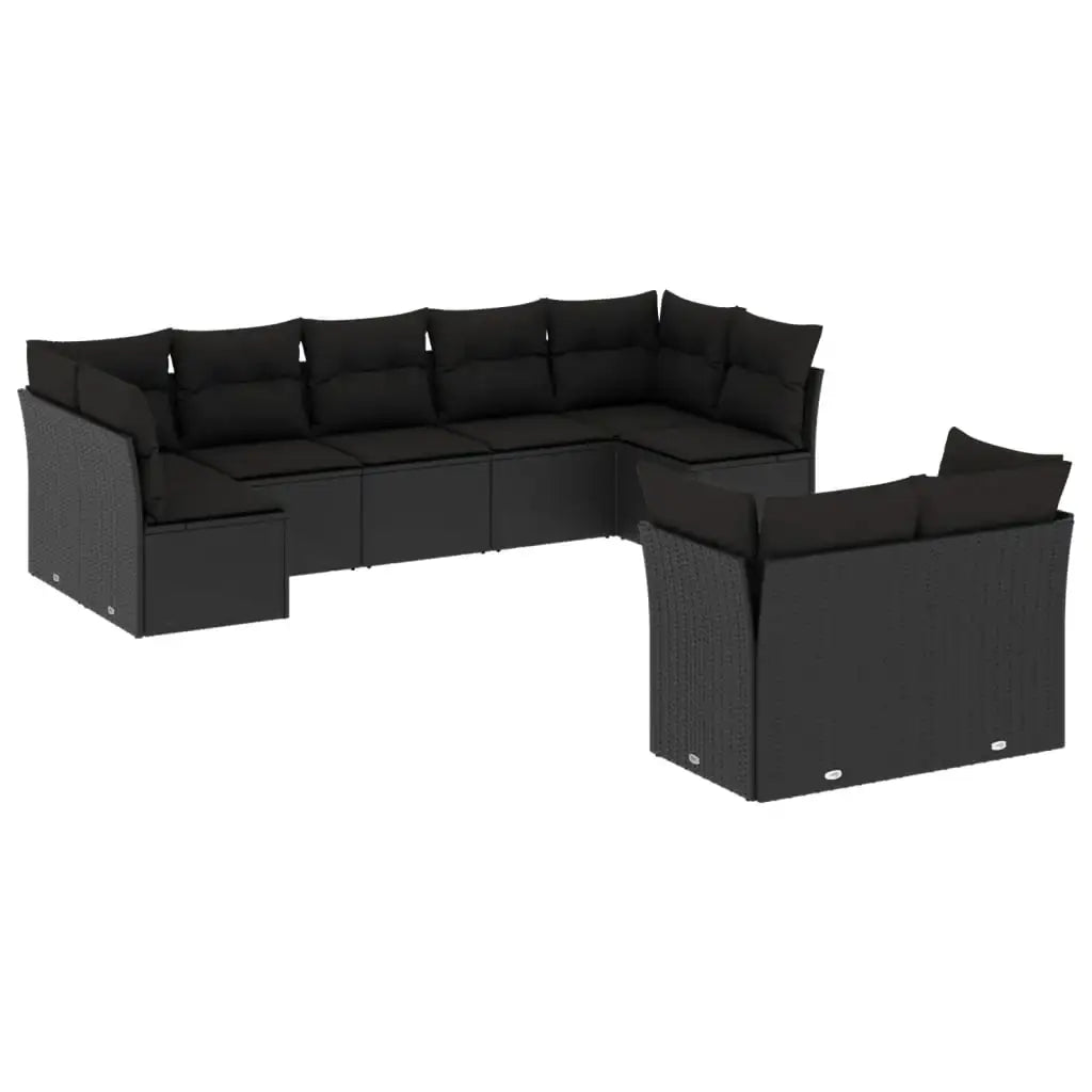 Set Divani da Giardino 9 pz con Cuscini Nero in Polyrattan - homemem39