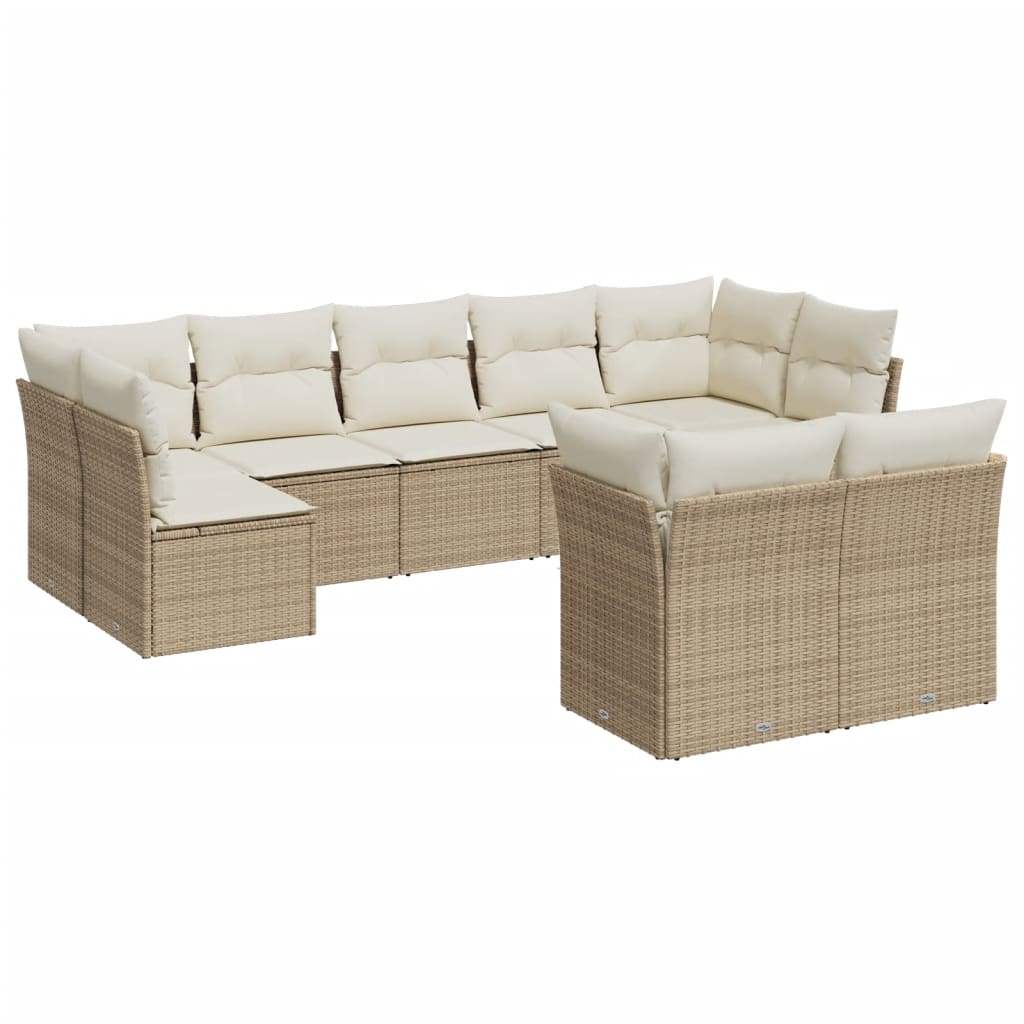 Set Divano da Giardino 9 pz con Cuscini Beige in Polyrattan - homemem39