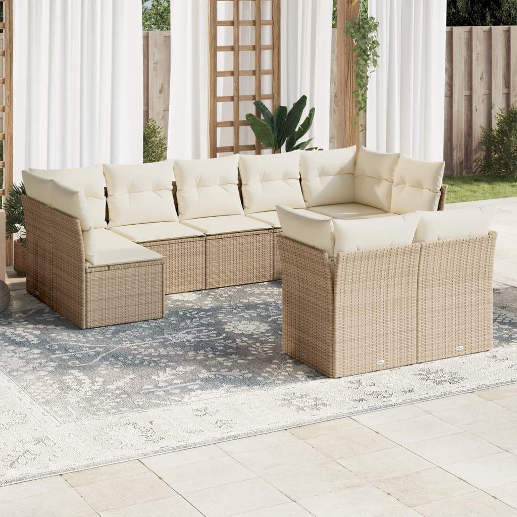 Set Divano da Giardino 9 pz con Cuscini Beige in Polyrattan - homemem39