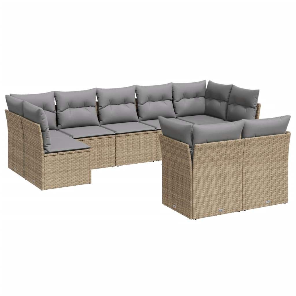 Set Divano da Giardino 9 pz con Cuscini Beige in Polyrattan - homemem39