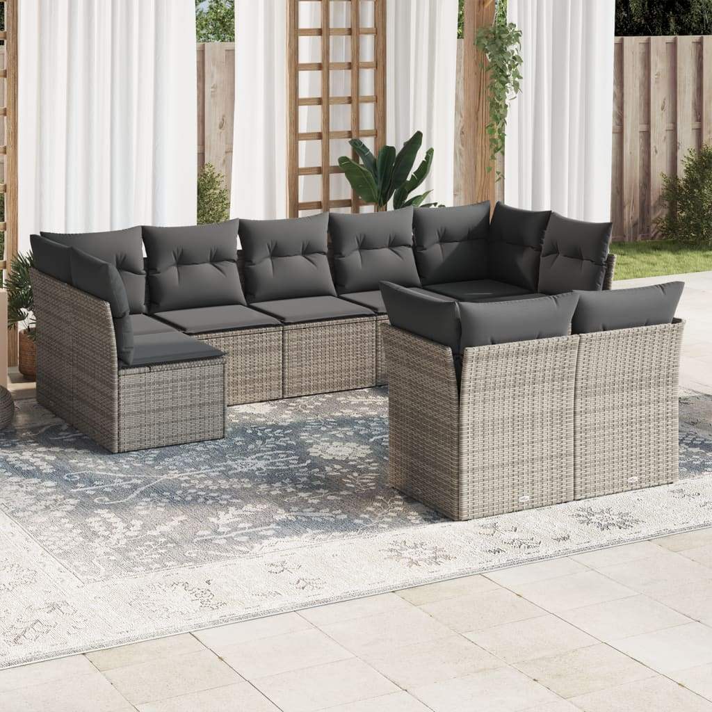 Set Divano da Giardino 9 pz con Cuscini Grigio in Polyrattan - homemem39