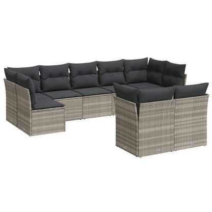 Set Divano da Giardino 9pz con Cuscini Grigio Chiaro Polyrattan - homemem39