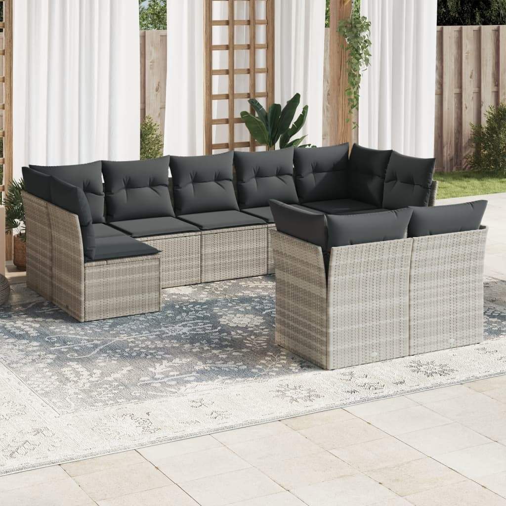 Set Divano da Giardino 9pz con Cuscini Grigio Chiaro Polyrattan - homemem39