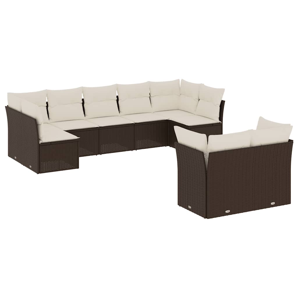 Set Divani da Giardino 9pz con Cuscini Marrone in Polyrattan | homemem39