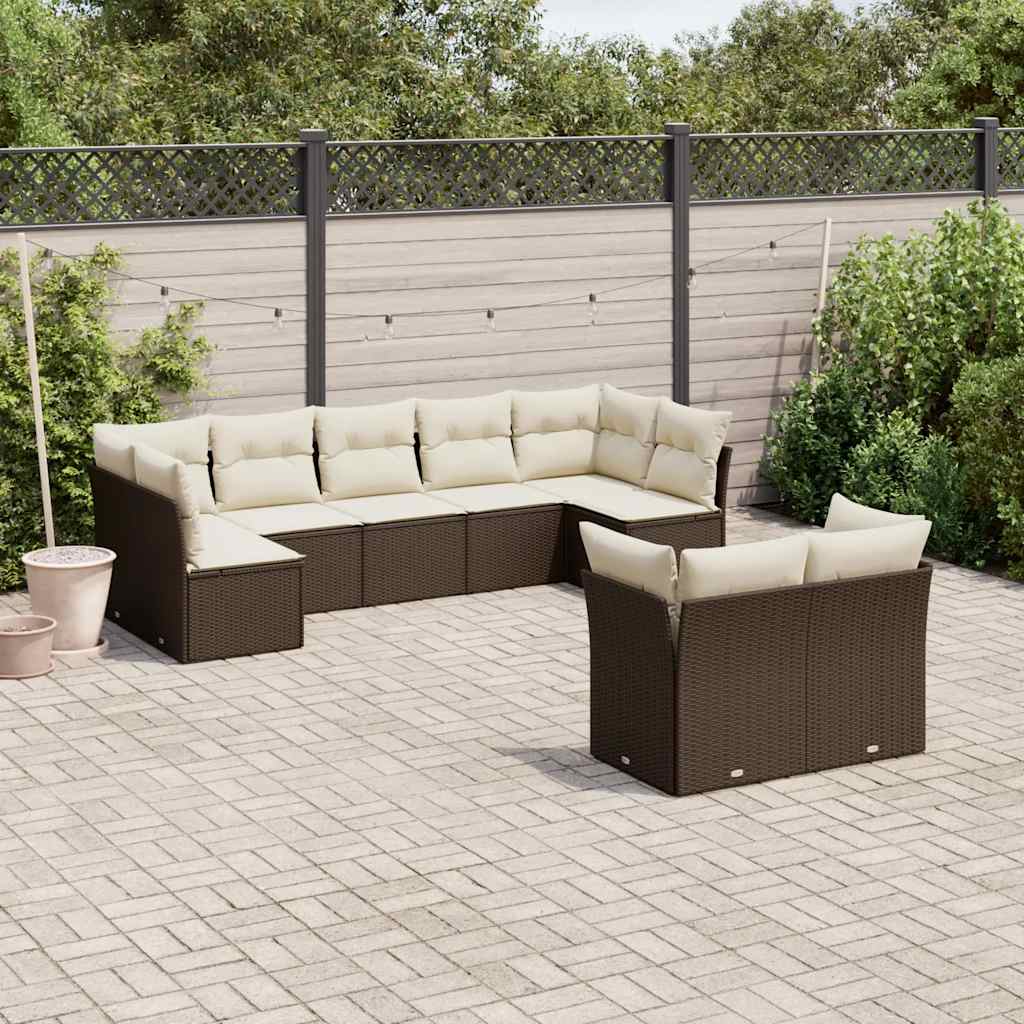Set Divani da Giardino 9pz con Cuscini Marrone in Polyrattan | homemem39