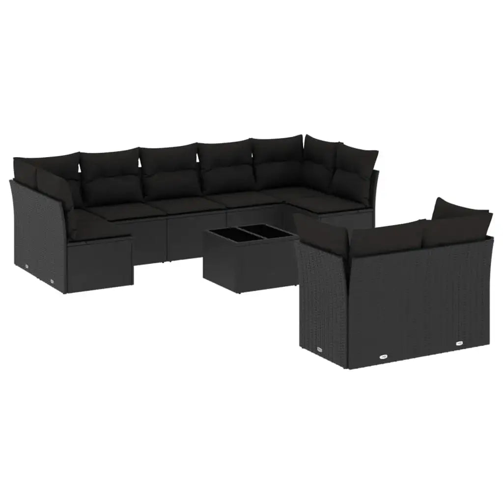 Set Divani da Giardino 10pz con Cuscini in Polyrattan Nero - homemem39
