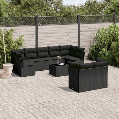 Set Divani da Giardino 10pz con Cuscini in Polyrattan Nero - homemem39