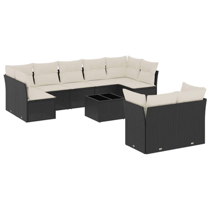 Set Divani da Giardino 10pz con Cuscini in Polyrattan Nero - homemem39