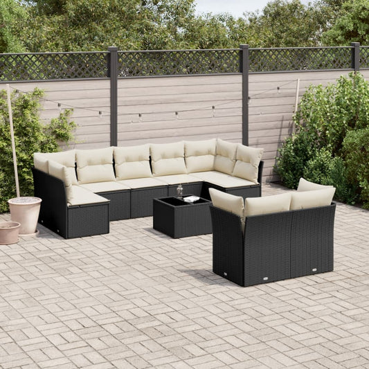 Set Divani da Giardino 10pz con Cuscini in Polyrattan Nero - homemem39