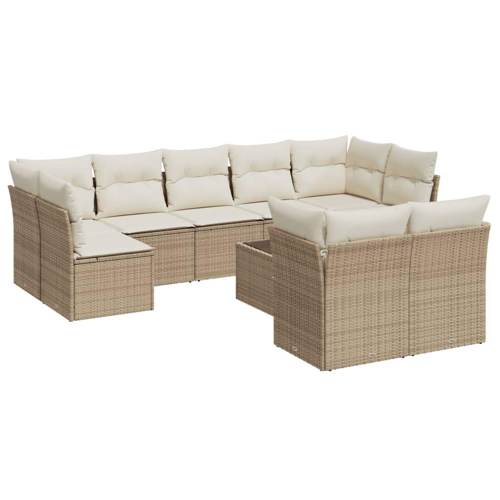 Set Divano da Giardino 10 pz con Cuscini Beige in Polyrattan - homemem39