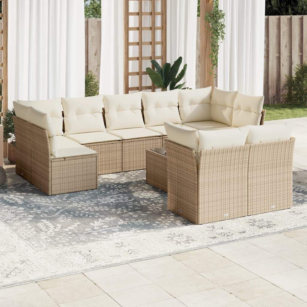 Set Divano da Giardino 10 pz con Cuscini Beige in Polyrattan - homemem39