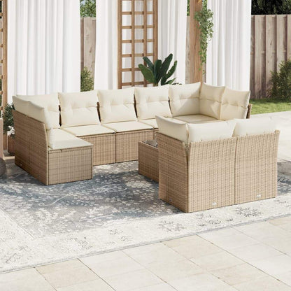 Set Divano da Giardino 10 pz con Cuscini Beige in Polyrattan - homemem39
