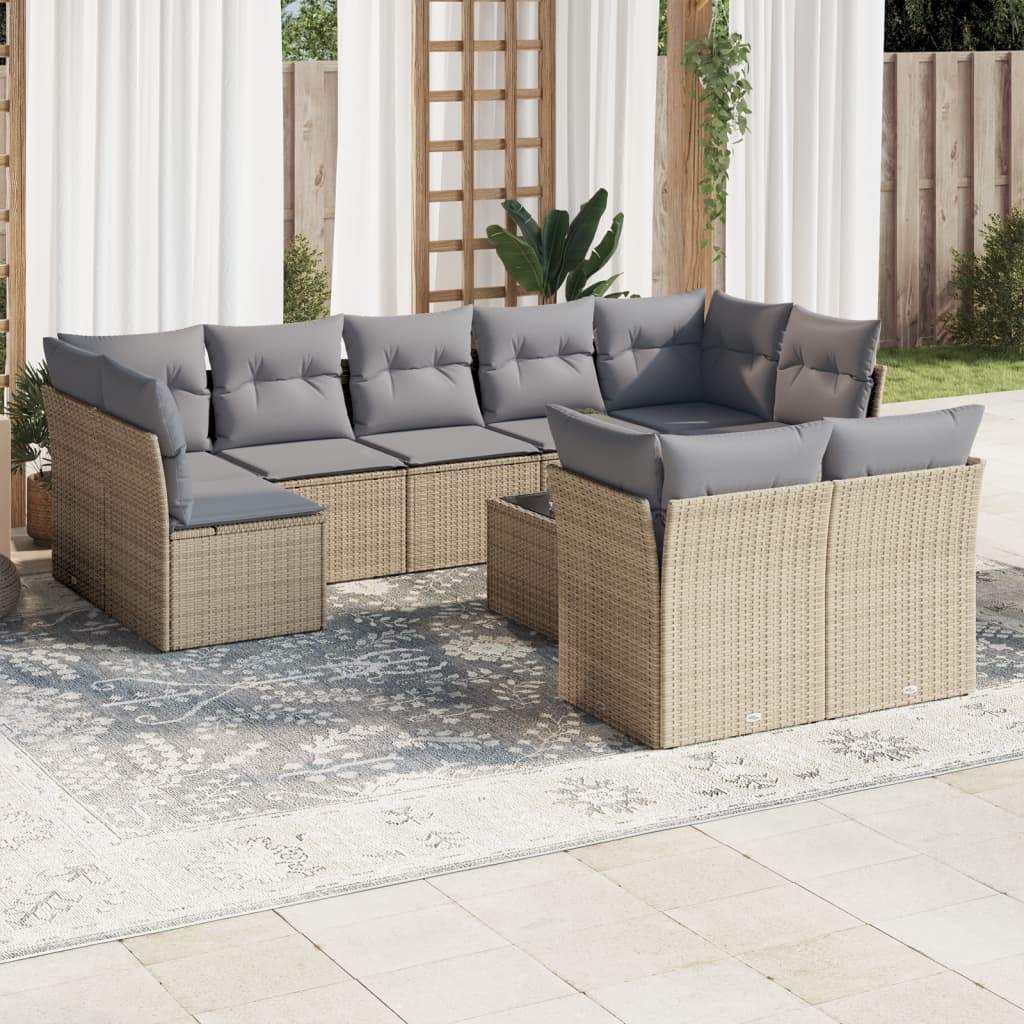 Set Divano da Giardino 10 pz con Cuscini Beige in Polyrattan - homemem39