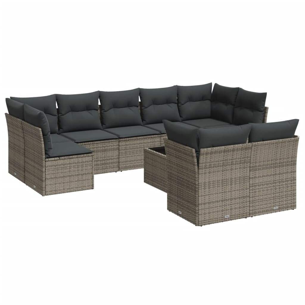 Set Divano da Giardino 10 pz con Cuscini Grigio in Polyrattan - homemem39