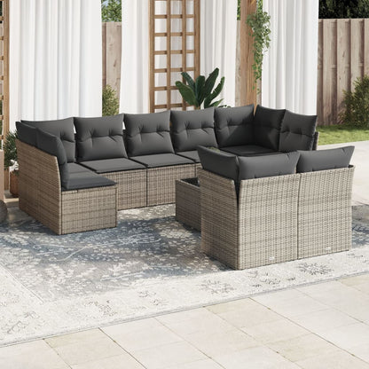 Set Divano da Giardino 10 pz con Cuscini Grigio in Polyrattan
