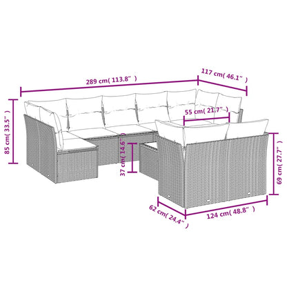 Set Divani da Giardino 10pz con Cuscini in Polyrattan Marrone | homemem39