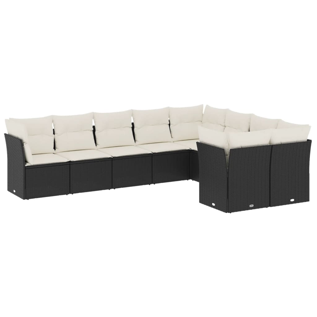 Set Divani da Giardino 9 pz con Cuscini Nero in Polyrattan - homemem39