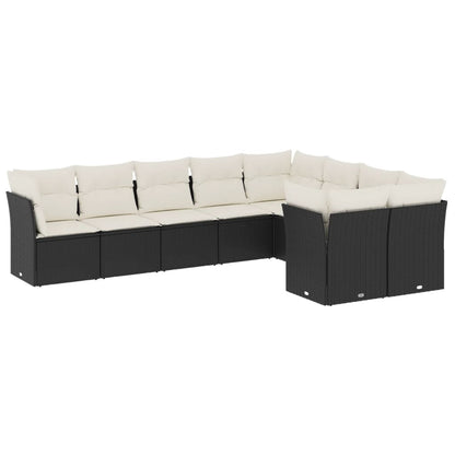 Set Divani da Giardino 9 pz con Cuscini Nero in Polyrattan - homemem39