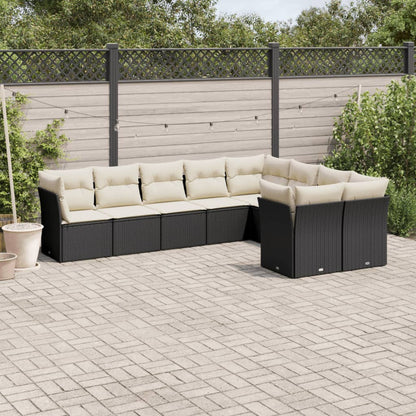 Set Divani da Giardino 9 pz con Cuscini Nero in Polyrattan | homemem39
