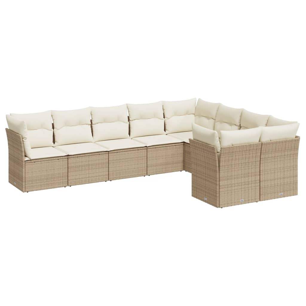 Set Divano da Giardino 9 pz con Cuscini Beige in Polyrattan - homemem39