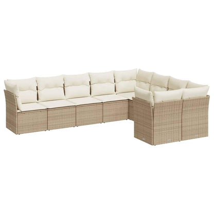 Set Divano da Giardino 9 pz con Cuscini Beige in Polyrattan - homemem39