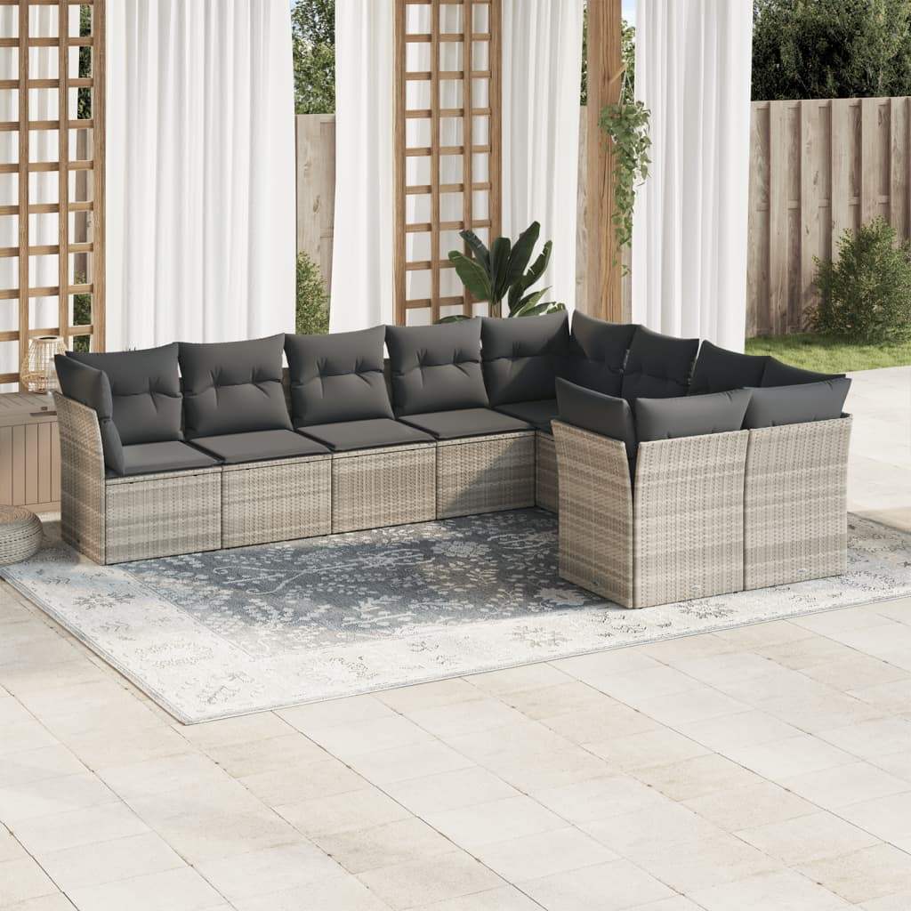 Set Divano da Giardino 9pz con Cuscini Grigio Chiaro Polyrattan - homemem39