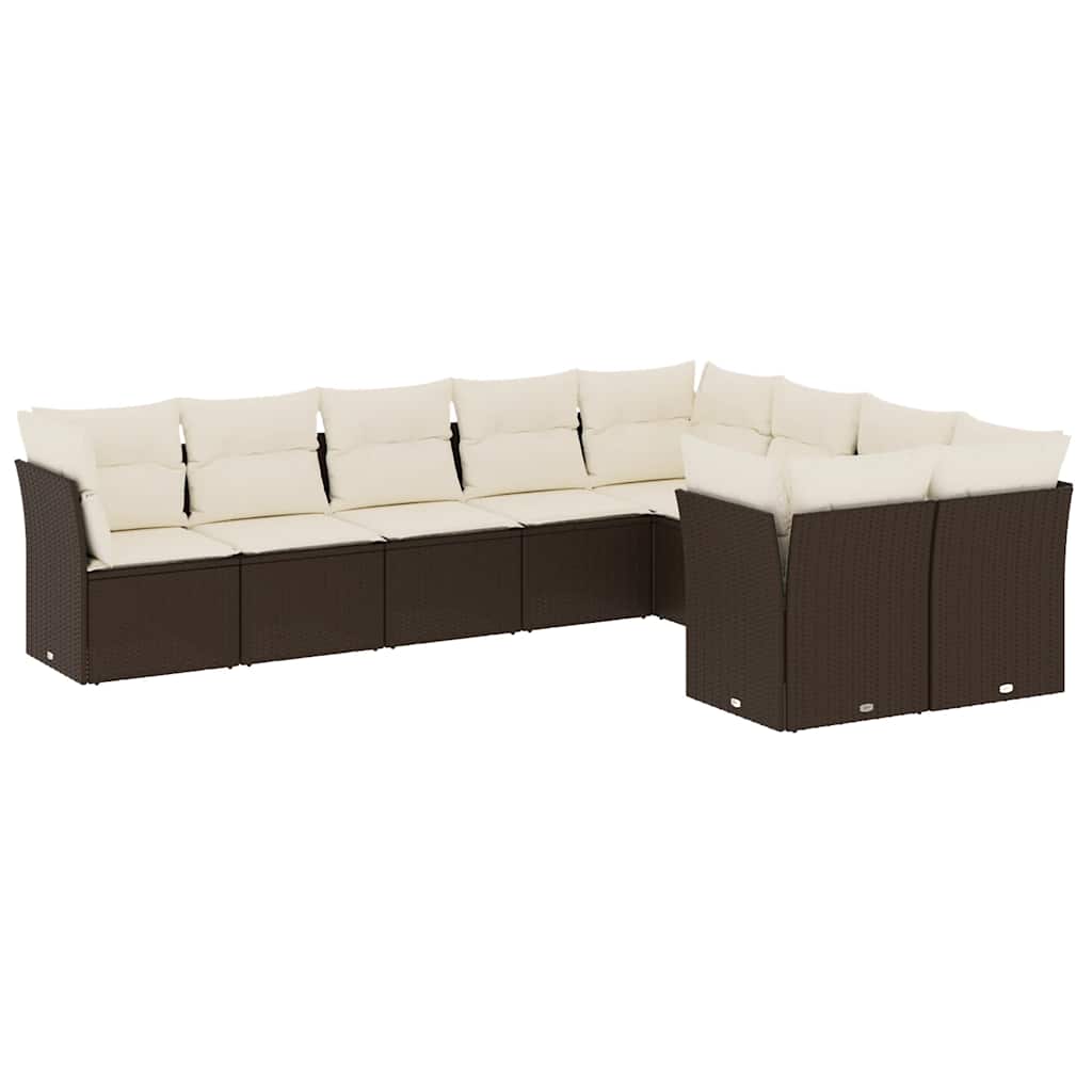Set Divani da Giardino 9pz con Cuscini Marrone in Polyrattan | homemem39