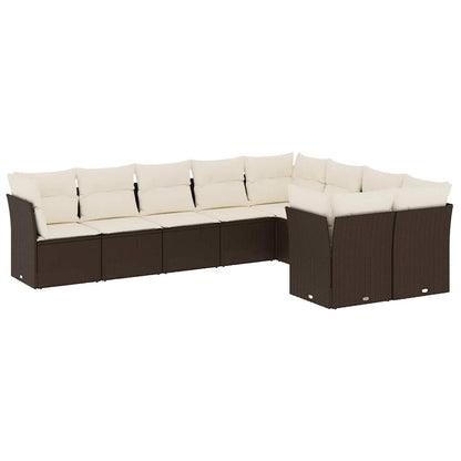 Set Divani da Giardino 9pz con Cuscini Marrone in Polyrattan | homemem39