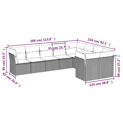 Set Divani da Giardino 9pz con Cuscini Marrone in Polyrattan | homemem39