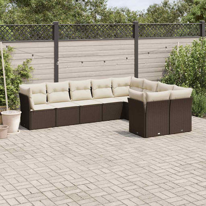 Set Divani da Giardino 9pz con Cuscini Marrone in Polyrattan | homemem39