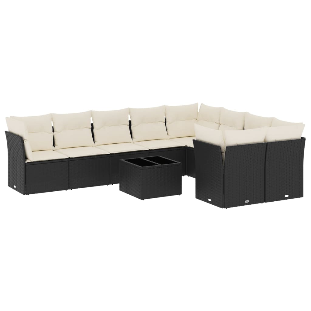 Set Divani da Giardino 10pz con Cuscini in Polyrattan Nero | homemem39