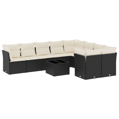Set Divani da Giardino 10pz con Cuscini in Polyrattan Nero | homemem39