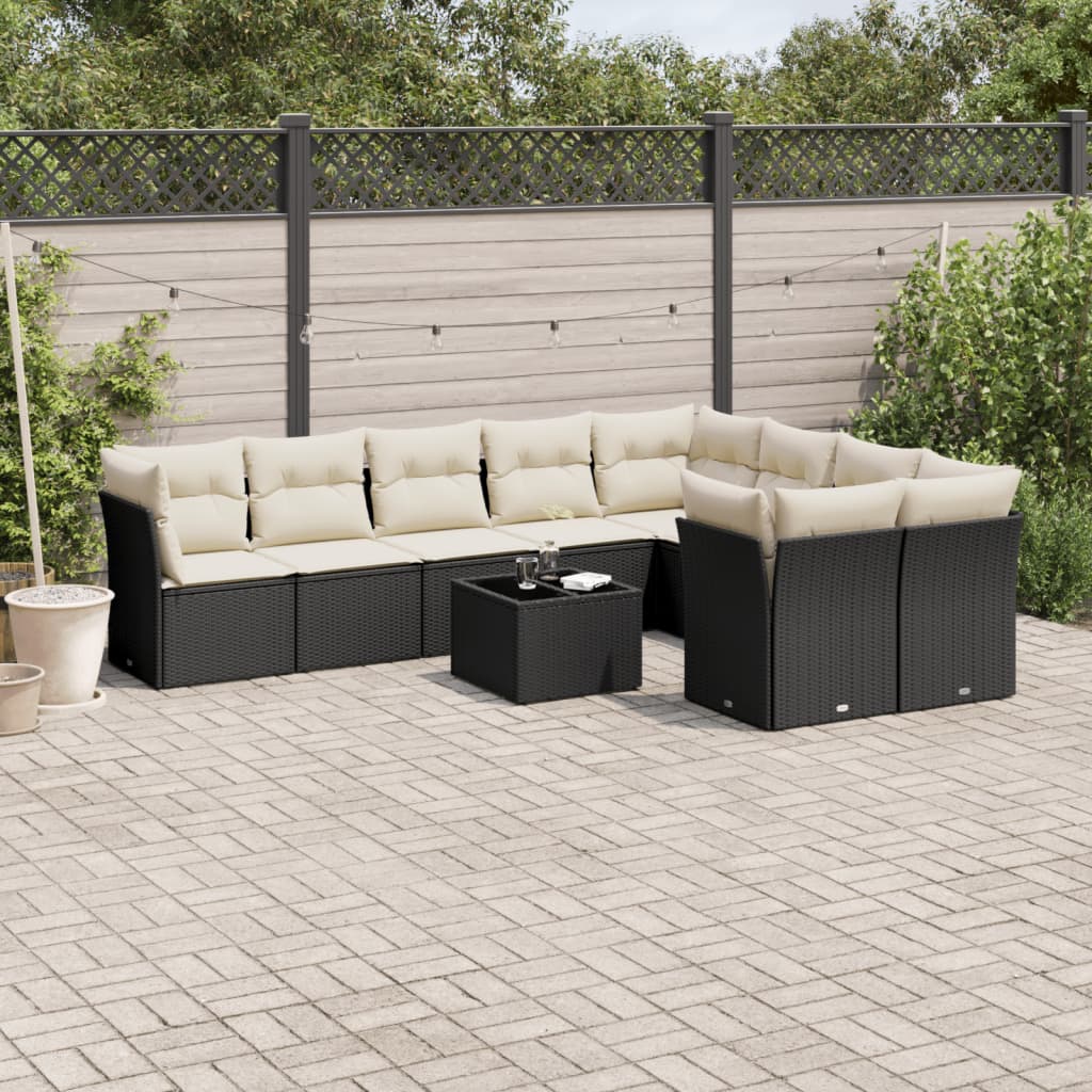 Set Divani da Giardino 10pz con Cuscini in Polyrattan Nero | homemem39