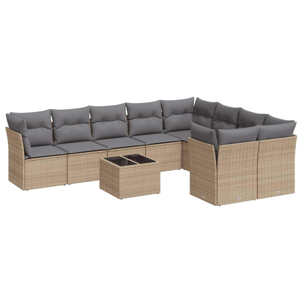 Set Divano da Giardino 10 pz con Cuscini Beige in Polyrattan - homemem39