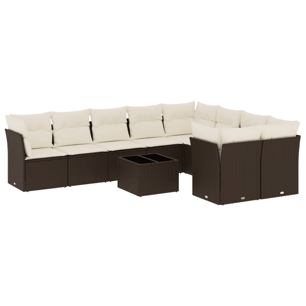Set Divani da Giardino 10pz con Cuscini in Polyrattan Marrone | homemem39