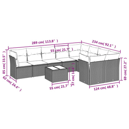 Set Divani da Giardino 10pz con Cuscini in Polyrattan Marrone | homemem39