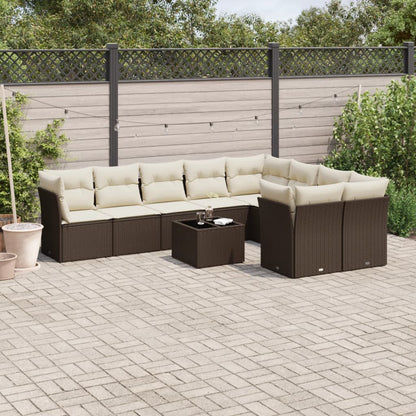 Set Divani da Giardino 10pz con Cuscini in Polyrattan Marrone | homemem39