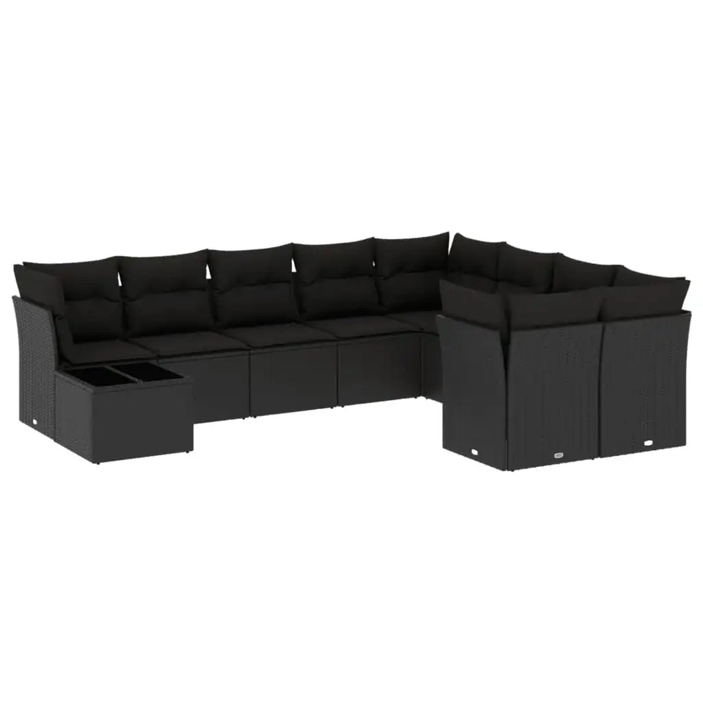 Set Divani da Giardino 10pz con Cuscini in Polyrattan Nero - homemem39