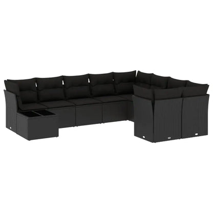 Set Divani da Giardino 10pz con Cuscini in Polyrattan Nero - homemem39