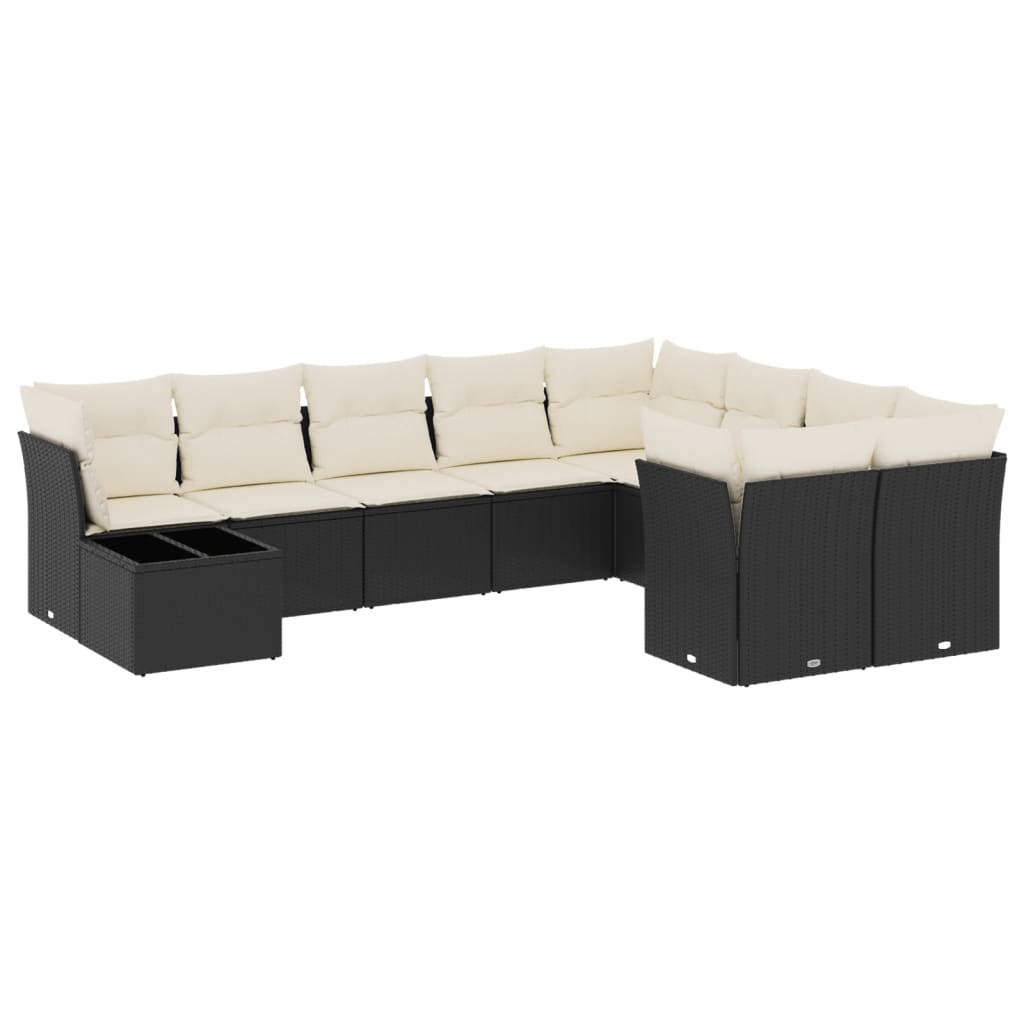 Set Divani da Giardino 10pz con Cuscini in Polyrattan Nero | homemem39