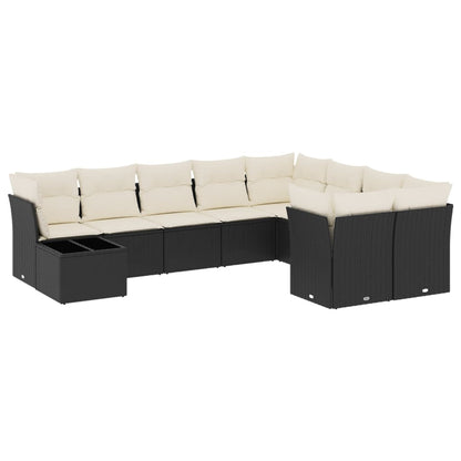 Set Divani da Giardino 10pz con Cuscini in Polyrattan Nero | homemem39
