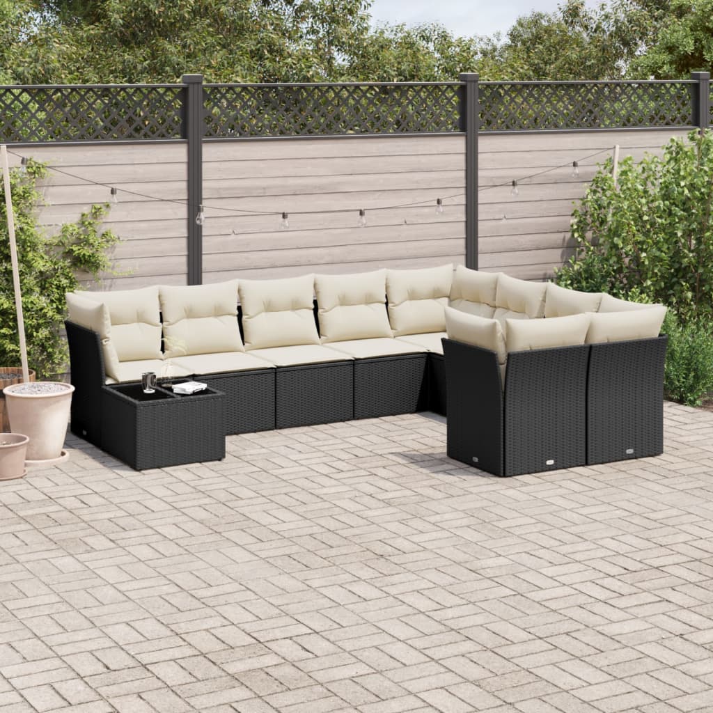 Set Divani da Giardino 10pz con Cuscini in Polyrattan Nero | homemem39