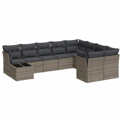Set Divano da Giardino 10 pz con Cuscini Grigio in Polyrattan - homemem39