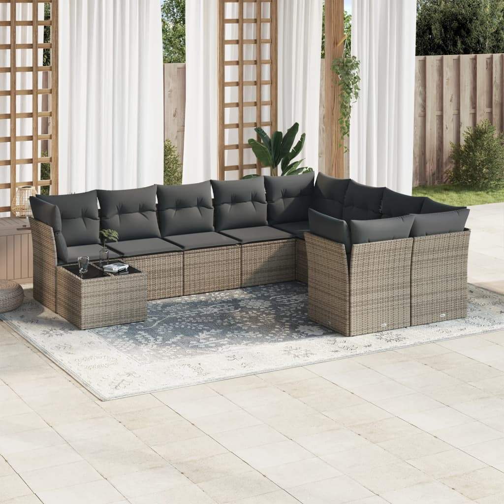 Set Divano da Giardino 10 pz con Cuscini Grigio in Polyrattan - homemem39