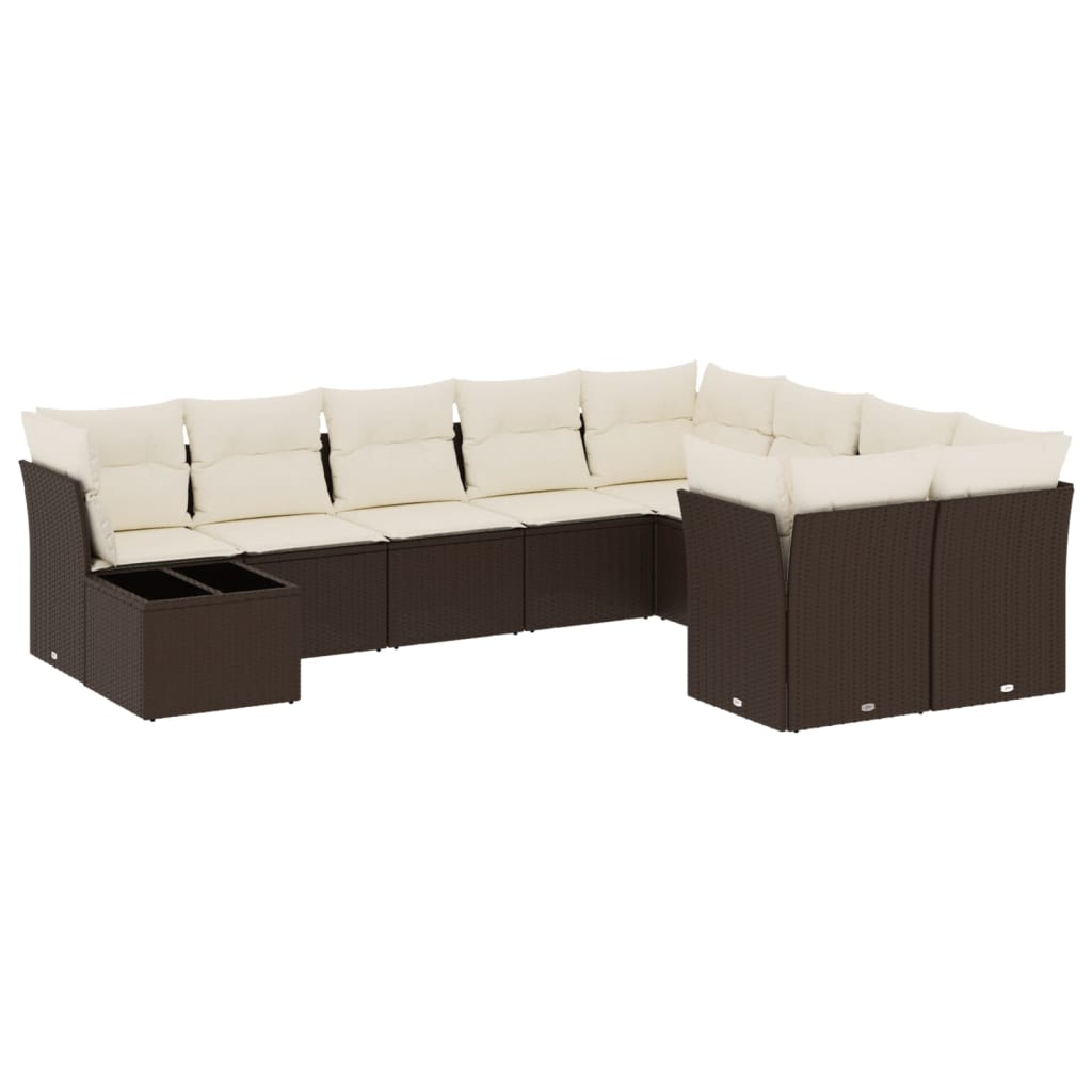 Set Divani da Giardino 10pz con Cuscini in Polyrattan Marrone | homemem39