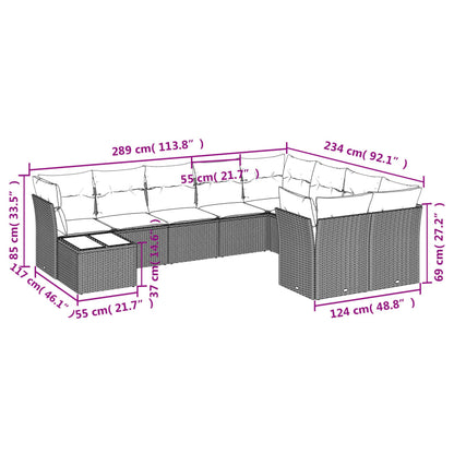 Set Divani da Giardino 10pz con Cuscini in Polyrattan Marrone | homemem39