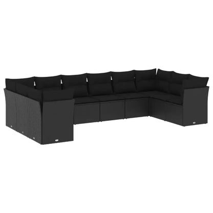 Set Divani da Giardino 10pz con Cuscini in Polyrattan Nero - homemem39